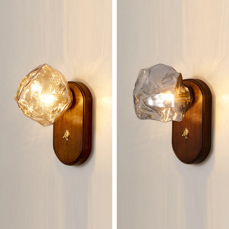 Solid Glass Ice Cube Elliptical 1-Light Wall Sconce Lamp