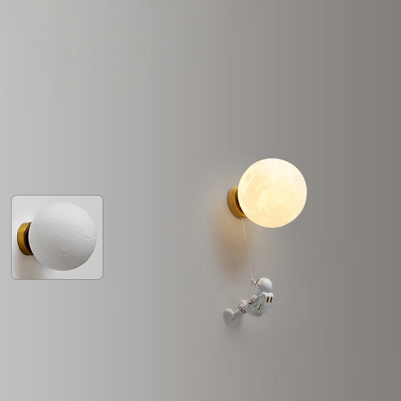 Kids Ball Astronaut Lunar Planet 1-Light Wall Sconce Lamp