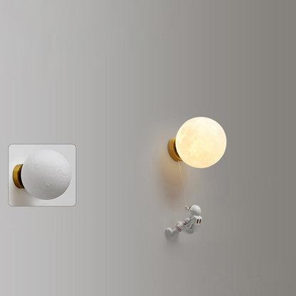Kids Ball Astronaut Lunar Planet 1-Light Wall Sconce Lamp