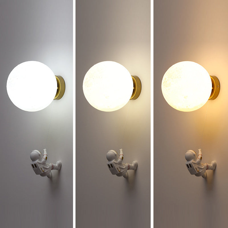 Kids Ball Astronaut Lunar Planet 1-Light Wall Sconce Lamp