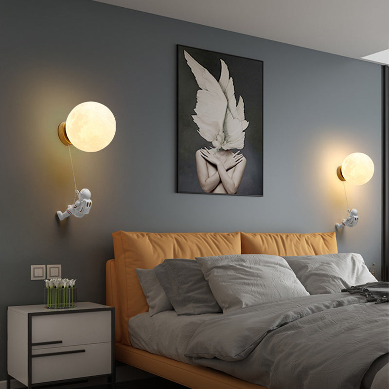 Kids Ball Astronaut Lunar Planet 1-Light Wall Sconce Lamp