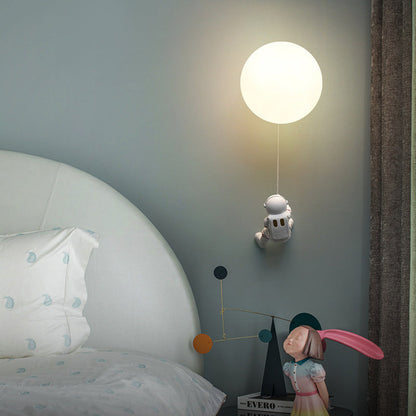 Kids Ball Astronaut Lunar Planet 1-Light Wall Sconce Lamp