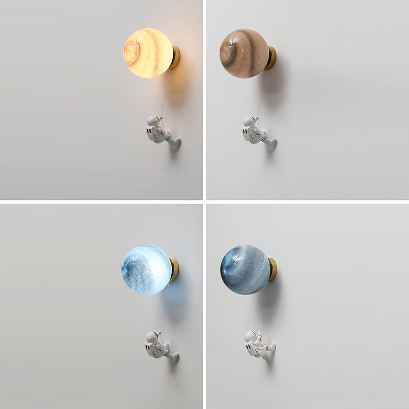 Kids Ball Astronaut Lunar Planet 1-Light Wall Sconce Lamp