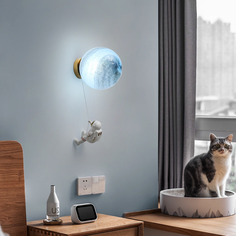 Kids Ball Astronaut Lunar Planet 1-Light Wall Sconce Lamp