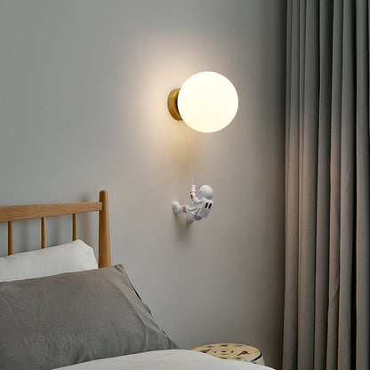 Kids Ball Astronaut Lunar Planet 1-Light Wall Sconce Lamp