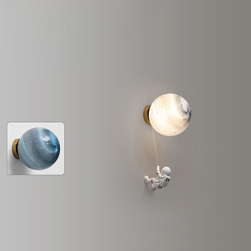 Kids Ball Astronaut Lunar Planet 1-Light Wall Sconce Lamp