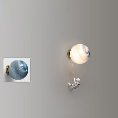 Kids Ball Astronaut Lunar Planet 1-Light Wall Sconce Lamp