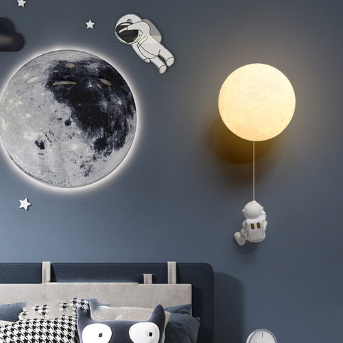 Kids Ball Astronaut Lunar Planet 1-Light Wall Sconce Lamp