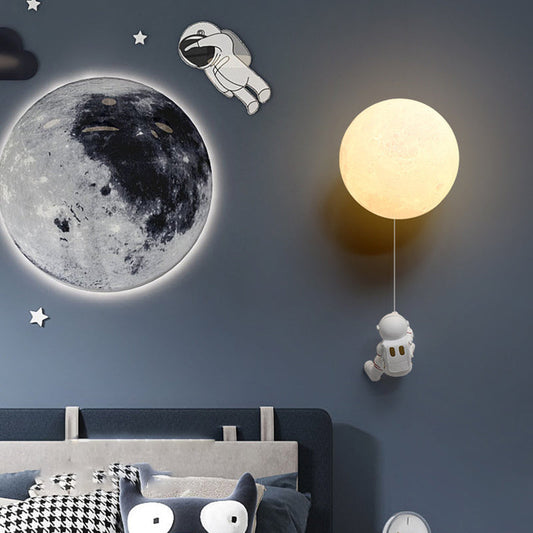 Kids Ball Astronaut Lunar Planet 1-Light Wall Sconce Lamp
