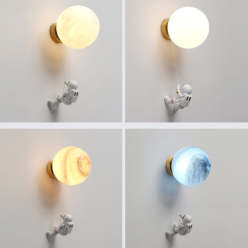 Kids Ball Astronaut Lunar Planet 1-Light Wall Sconce Lamp
