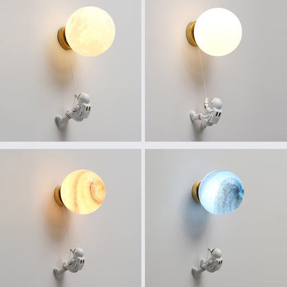 Kids Ball Astronaut Lunar Planet 1-Light Wall Sconce Lamp