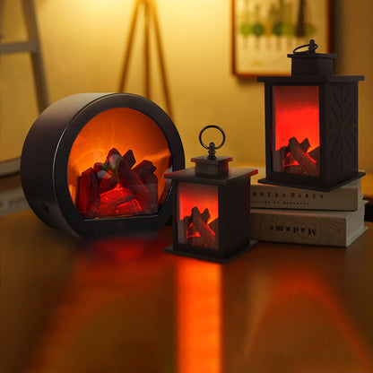 Contemporary Retro ABS Simulated Flame Fireplace Round Battery Rectangular LED Table Lamp For Living Room