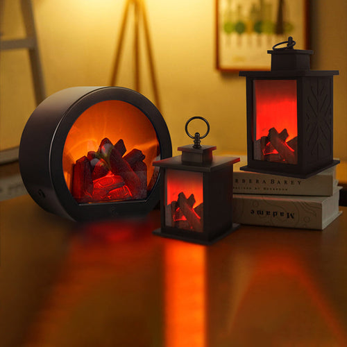 Contemporary Retro ABS Simulated Flame Fireplace Round Battery Rectangular LED Table Lamp For Living Room