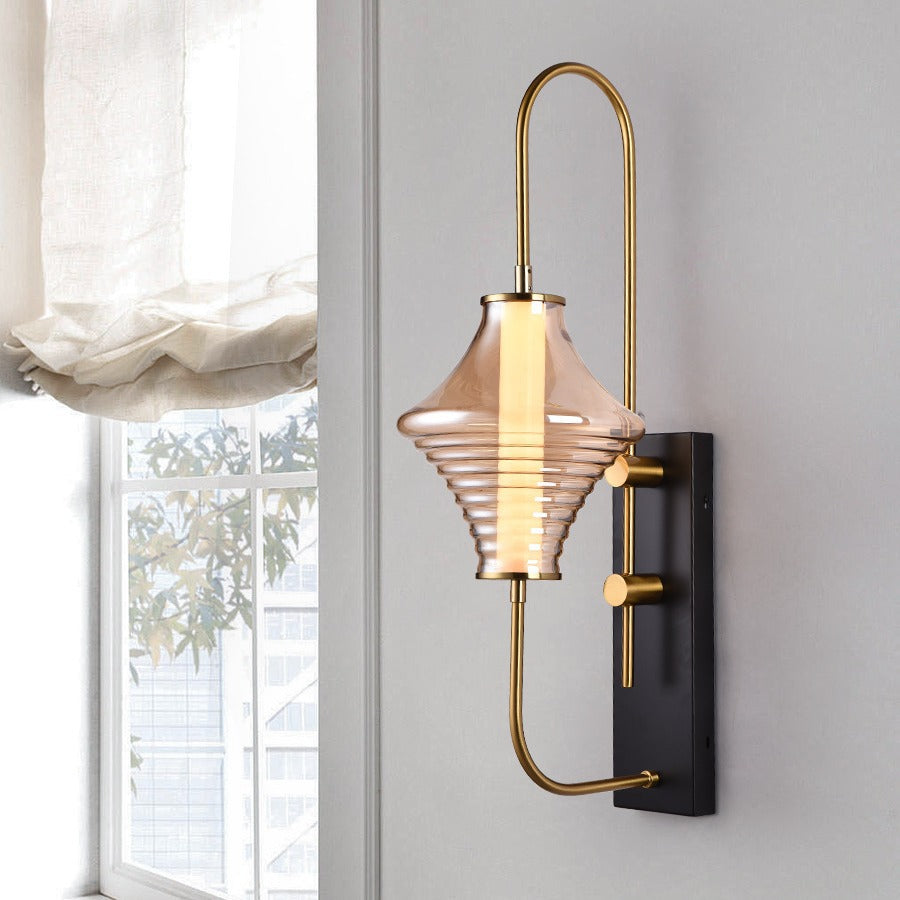 Transitional Iron Glass Wavy Cone LED Wall Sconce Lamp