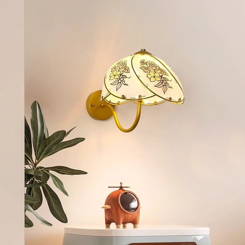 French Glass Dome Umbellate Flower 1-Light Wall Sconce Lamp