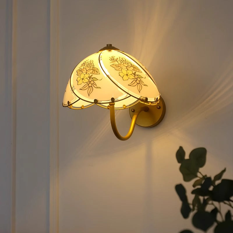 French Glass Dome Umbellate Flower 1-Light Wall Sconce Lamp