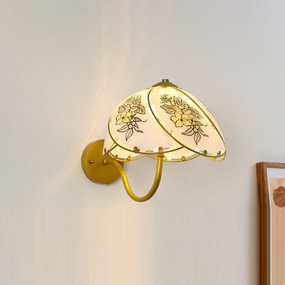 French Glass Dome Umbellate Flower 1-Light Wall Sconce Lamp