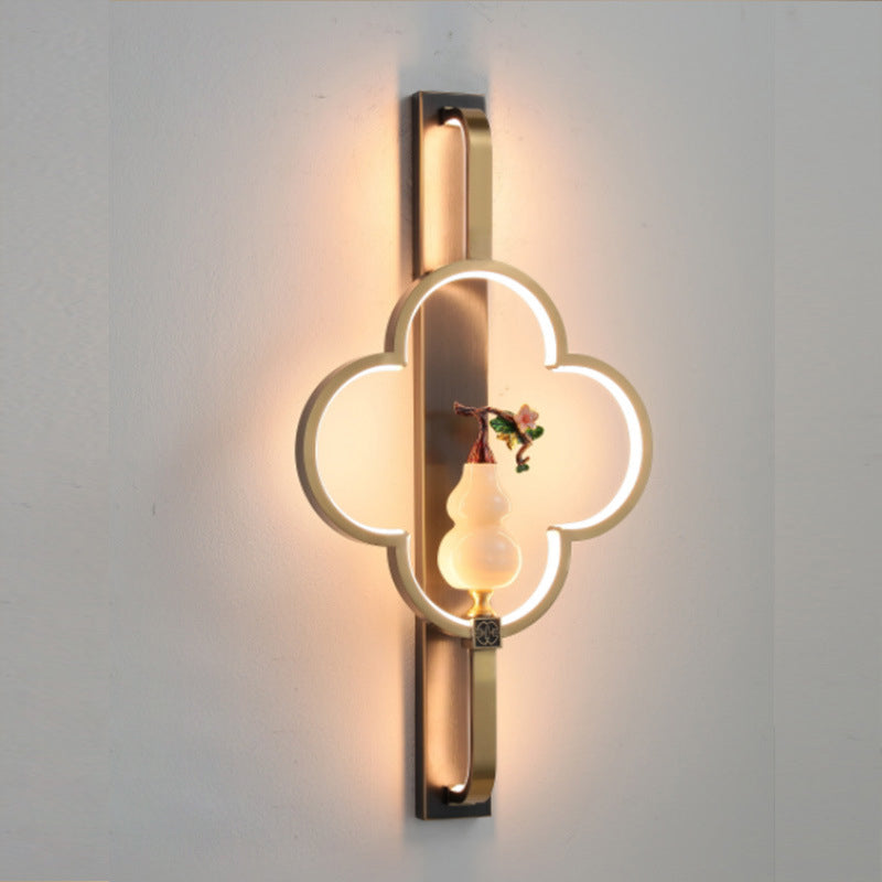 Chinese Alloy Flower Deer Bottle Gourd LED Wall Sconce Lamp