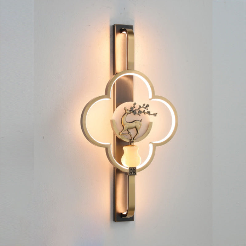 Chinese Alloy Flower Deer Bottle Gourd LED Wall Sconce Lamp