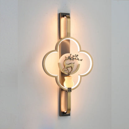 Chinese Alloy Flower Deer Bottle Gourd LED Wall Sconce Lamp