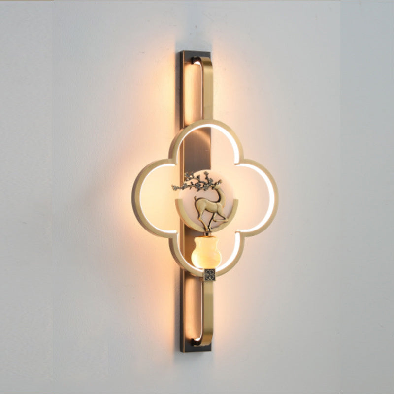 Chinese Alloy Flower Deer Bottle Gourd LED Wall Sconce Lamp