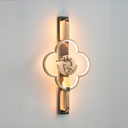 Chinese Alloy Flower Deer Bottle Gourd LED Wall Sconce Lamp