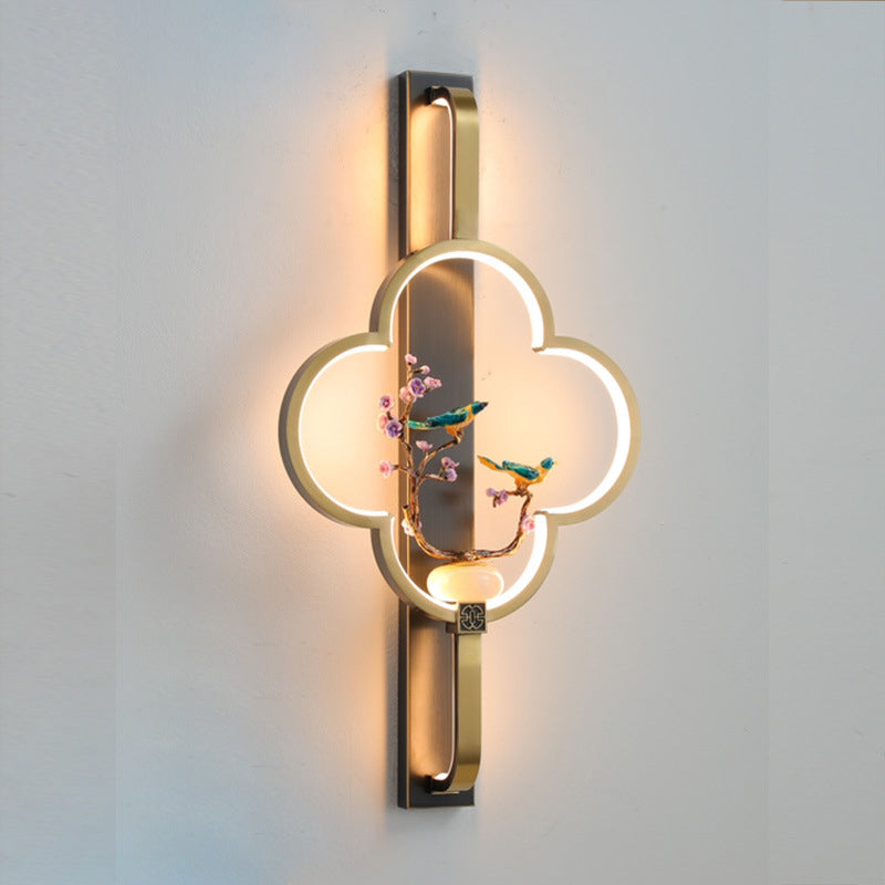 Chinese Alloy Flower Deer Bottle Gourd LED Wall Sconce Lamp