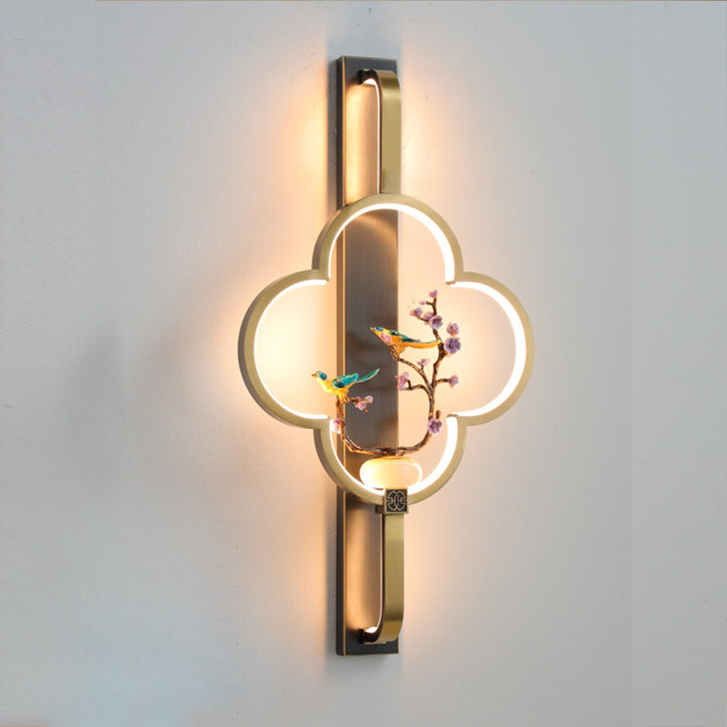 Chinese Alloy Flower Deer Bottle Gourd LED Wall Sconce Lamp