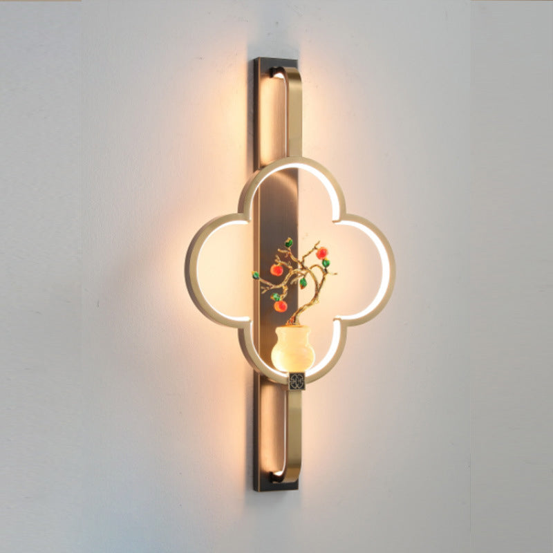 Chinese Alloy Flower Deer Bottle Gourd LED Wall Sconce Lamp