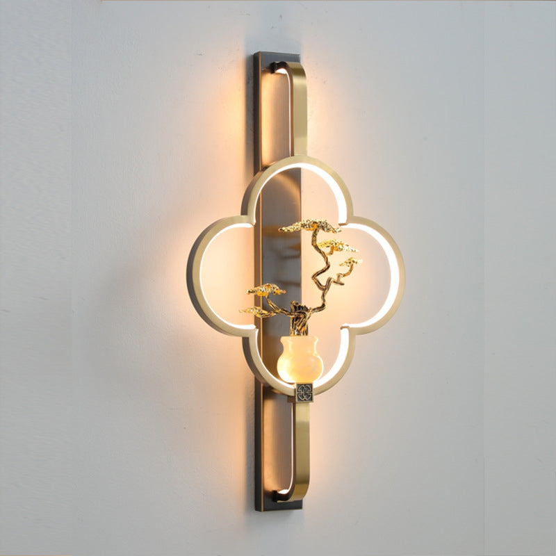 Chinese Alloy Flower Deer Bottle Gourd LED Wall Sconce Lamp