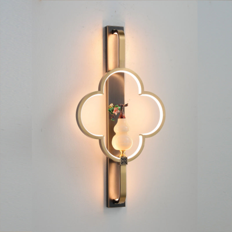 Chinese Alloy Flower Deer Bottle Gourd LED Wall Sconce Lamp