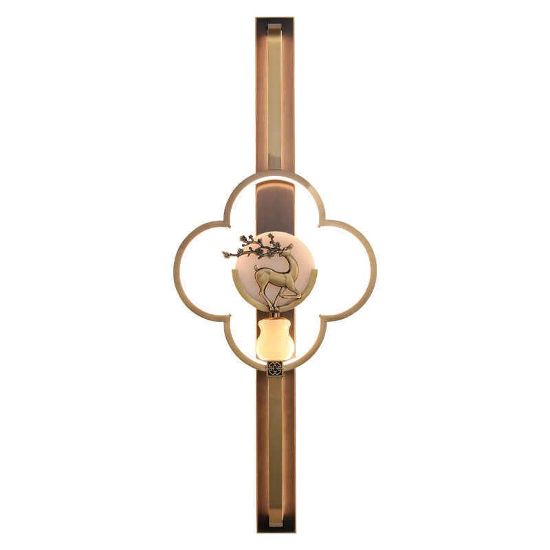 Chinese Alloy Flower Deer Bottle Gourd LED Wall Sconce Lamp