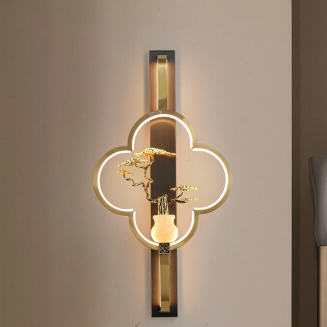 Chinese Alloy Flower Deer Bottle Gourd LED Wall Sconce Lamp