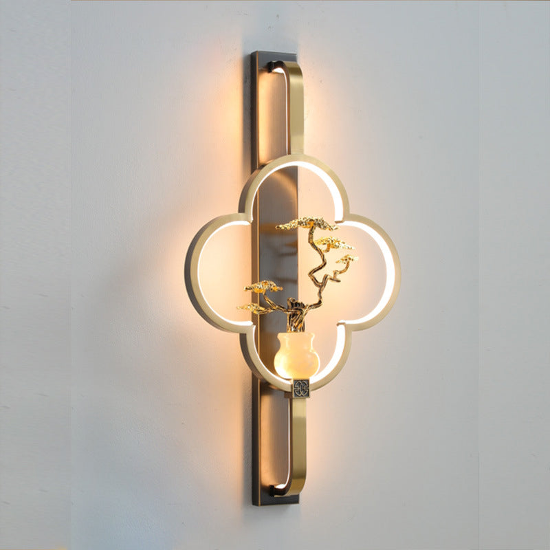 Chinese Alloy Flower Deer Bottle Gourd LED Wall Sconce Lamp
