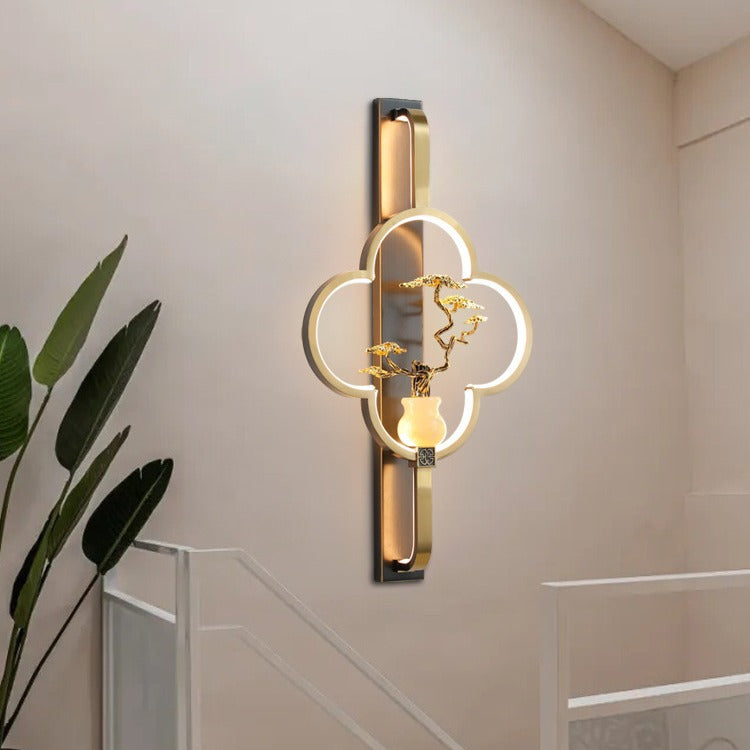 Chinese Alloy Flower Deer Bottle Gourd LED Wall Sconce Lamp