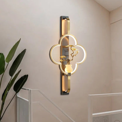Chinese Alloy Flower Deer Bottle Gourd LED Wall Sconce Lamp