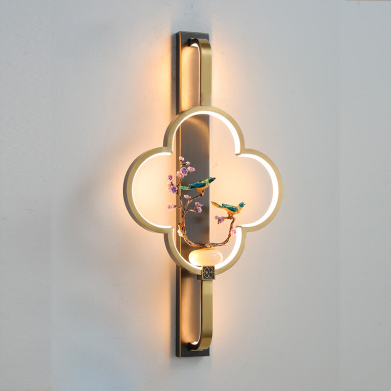 Chinese Alloy Flower Deer Bottle Gourd LED Wall Sconce Lamp