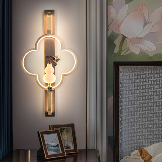 Chinese Alloy Flower Deer Bottle Gourd LED Wall Sconce Lamp