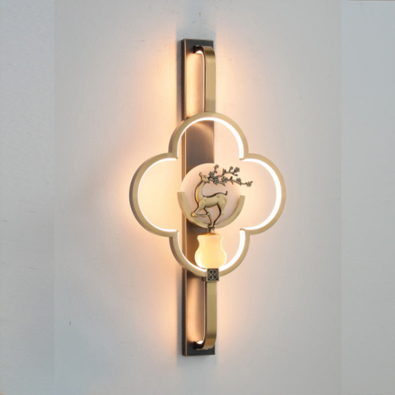 Chinese Alloy Flower Deer Bottle Gourd LED Wall Sconce Lamp