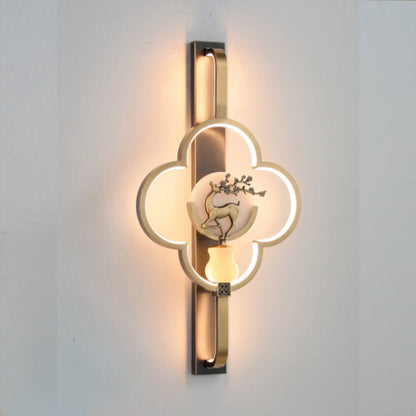 Chinese Alloy Flower Deer Bottle Gourd LED Wall Sconce Lamp
