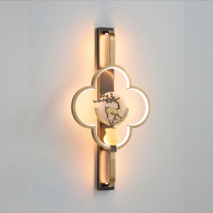 Chinese Alloy Flower Deer Bottle Gourd LED Wall Sconce Lamp