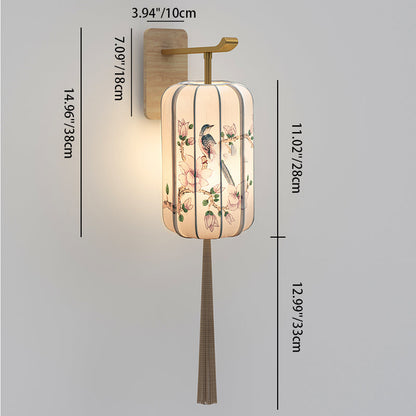 Chinese Hand-Painted Flower Bird 1-Light Wall Sconce Lamp