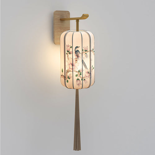 Chinese Hand-Painted Flower Bird 1-Light Wall Sconce Lamp