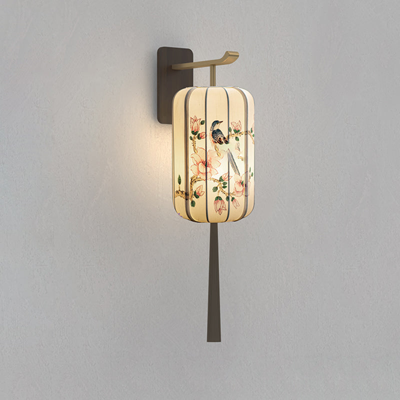 Chinese Hand-Painted Flower Bird 1-Light Wall Sconce Lamp