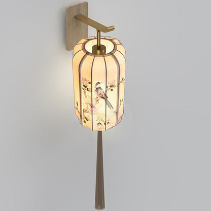 Chinese Hand-Painted Flower Bird 1-Light Wall Sconce Lamp