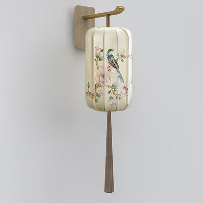 Chinese Hand-Painted Flower Bird 1-Light Wall Sconce Lamp