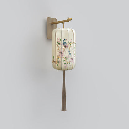 Chinese Hand-Painted Flower Bird 1-Light Wall Sconce Lamp