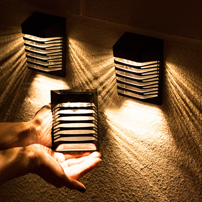 Solar ABS PS Rectangular Grid Hollowed LED Wall Sconce Lamp
