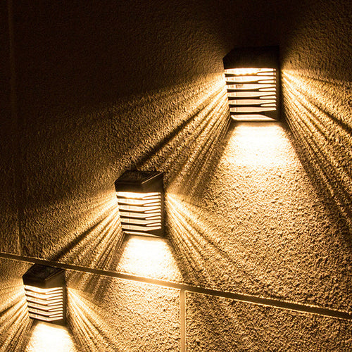 Solar ABS PS Rectangular Grid Hollowed LED Wall Sconce Lamp