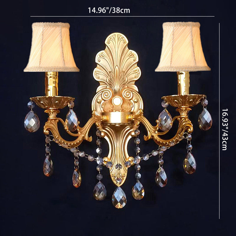 Crystal Zinc Alloy Fabric Candle 1/2 Light Wall Sconce Lamp